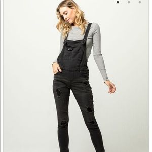 Women’s Black Destructed Overalls